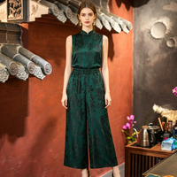 Pantalon Xiangyun en soie vert de style chinois pour femme, coupe large, taille élastique, effet amincissant et éclaircissant, nouveau modèle 5939