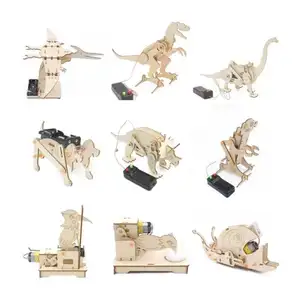 Kit de quebra-cabeça de madeira para dinossauro, brinquedo elétrico DIY com controle de haste de madeira, brinquedo educativo para crianças