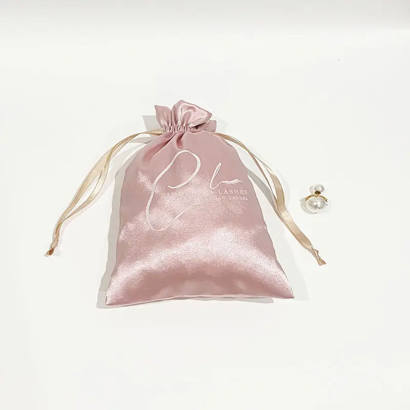 Wholesale Custom Luxury Silk Satin Drawstring Bundle Dust Hair wig bag with Logo Printing