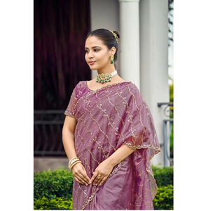 Abhi Fashion Designer Luxury <b>Satin</b> <b>Saree</b> Intricate Beadwork Elegant Traditional Party Wear for Women's Reception Festival Events - Product Image 3