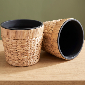 Panier à fleurs en jacinthe d'eau tressée, style rustique, pour décoration intérieure, avec doublure intérieure noire - Product Image 2