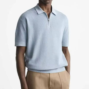 Camisa de punto para <span class=keywords><strong>hombre</strong></span> <span class=keywords><strong>Pull</strong></span> Homme 100% algodón de punto Polo cuello diseñador de manga corta pulóver media 1/4-Zip suéter camisa - Product Image 1