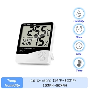 HTC-1 LCD เครื่องวัดความชื้นดิจิตอลอิเล็กทรอนิกส์ เครื่องวัดความชื้นดิจิตอลอัจฉริยะสำหรับบ้าน สถานีตรวจอากาศ นาฬิกา เครื่องวัดอุณหภูมิภายนอกอาคาร - Product Image 2