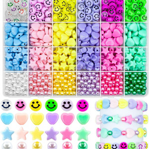Candy Colored Acrylic Beads DIY Jewelry Making <b>Kit</b> Heart Star Smile Face Loose Beads For Crafting Bracelets Necklaces Kids Craft - Product Image 5