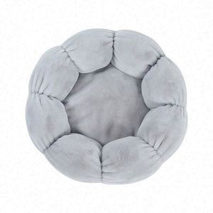 Lit pour animaux de compagnie moderne en forme de beignet pour chiens et chats, gris uni, en polaire corail, tapis doux, toutes saisons, lavable à la main - Product Image 1