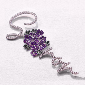 Spilla Grande in Argento Lucido con Fiore Color Viola e Perla SOROR, Distintivo per <span class=keywords><strong>Confraternita</strong></span> Femminile - Product Image 4