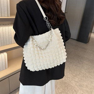 Bolso de Hombro de Algodón para Mujer, Diseño Moderno 2026, con Dos Asas, Pliegues Burbuja, Cierre de Cremallera, Portátil, Forro de Poliéster, 7 Pulgadas - Product Image 5