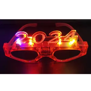 Perlengkapan pesta . Colorful Light Up New Year 2024 Glasses Glowing LED Glasses For Birthday Concert Party Supplies