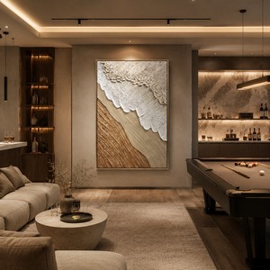 Décoration d'intérieur, œuvre d'art en plâtre faite à la main, art mural abstrait texturé 3D sur toile, vagues océaniques modernes, paysage marin - Product Image 5