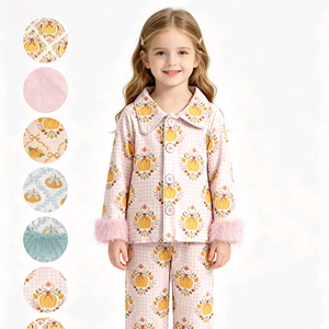 Conjuntos de Ropa Casual de Otoño para Niñas con Lazos de Calabaza y Plumas, Pijamas, Conjuntos a Juego para Hermanas, Venta al por Mayor para Boutiques - Product Image 1