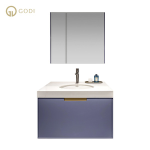 Bath GODI New Arrival Modern Bath Cabinet Floating Mirrored Cabinet Luxury Vanity Wood Bathroom Vanity Cabinet