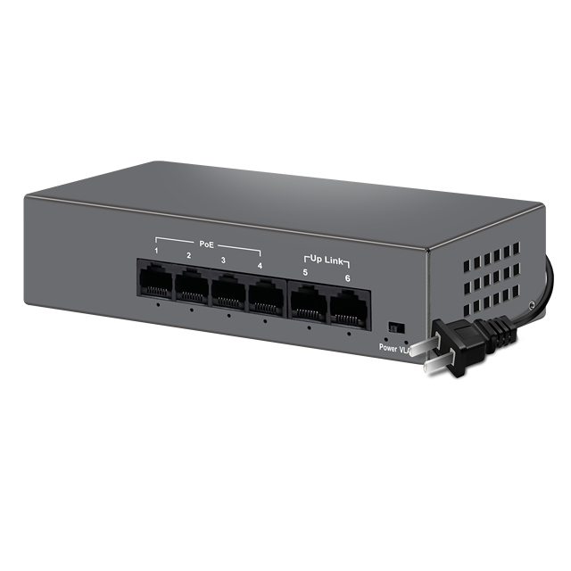 Hot Selling Hisource 4-Port 55W PoE Switch with 10/100Mbps and 1.6G Capacity for CCTV Cameras