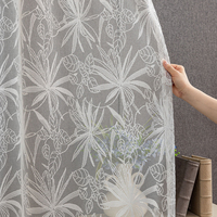 Rideaux en voile jacquard de luxe à motifs feuilles d'érable américaines, personnalisables, blancs, en maille transparente pour la maison