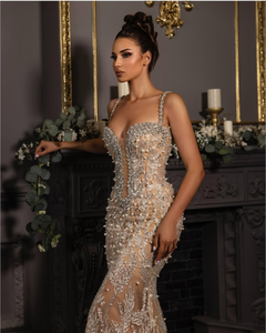 A11008 abito da ballo da sera per celebrità con spalline sottili e perle di diamanti con paillettes traspirante lungo fino al pavimento - Product Image 3