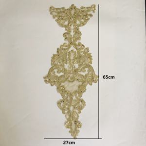 高級ゴールド刺繍スパンコールレースアップリケBodiceパッチブライダルパーティードレスLT2833A - Product Image 5