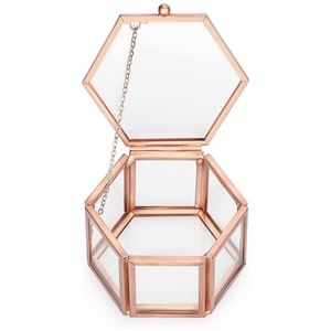 Caja de Joyería de Vidrio y Latón Dorado de Estilo Nórdico Moderno, Organizador de Maquillaje Cosmético de Escritorio, Contenedor Hexagonal para Adornos, Decoración de Mesa - Product Image 1