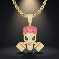 Collier pendentif masque extraterrestre en cristal rose, chaîne en or plaqué 22 carats, style hip-hop, bijoux pour hommes