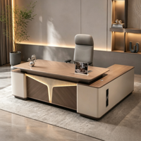 Bureau de direction moderne de luxe, grand bureau de patron avec éclairage LED pour PDG, mobilier de bureau administratif, ensemble de bureau de gestionnaire