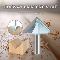 Mata Bor V Bit CNC 6mm Shank AlTin 2 Flutes 60-150 Derajat Karbida untuk Pengerjaan Kayu, Dukungan ODM/OEM Kustom