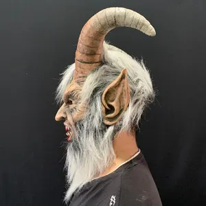Máscara de látex Krampus Demon para hombre, película Cosplay, cuerno de oveja, cubierta de cabeza de <span class=keywords><strong>diablo</strong></span> para fiesta de Halloween, vestido de terror, máscaras de demonio <span class=keywords><strong>Lucifer</strong></span> - Product Image 4