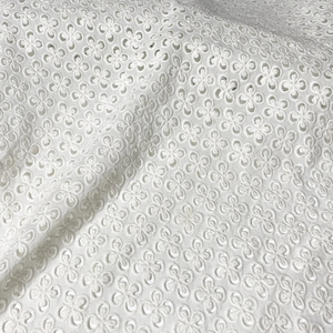 Harvest 3D Eyelet Floral <strong>White</strong> Cotton <strong>Voile</strong> Embroidered 100% Cotton Lace Fabric for Women Dress Blouses - Product Image 4