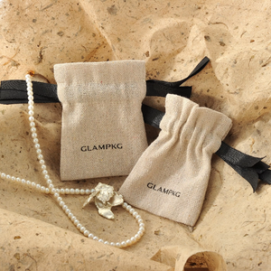 Custom Logo Eco-Friendly <b>Small</b> Linen Jewelry Pouch Natural Burlap Drawstring Gift <b>Bag</b> with Ribbon Bow for Jewelry Packaging - Product Image 3