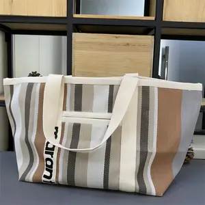 Kausal Letters Druck Leinwand-Tote-Tasche Koreanisch Damen große Einkaufstasche Damen Kontrastfarbe gestreift Shopper-Schultertasche