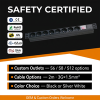 PDU 1.5U 8 voies France Basic 16A 4000W en aluminium avec prises françaises, câble d'alimentation de 2m, certifié CE RoHS GS SAA CULus