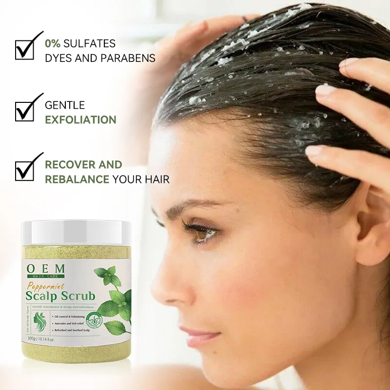 Logo kustom perawatan kulit kepala eksfoliator perawatan rambut detoks sampo garam laut 2-in-1 sampo kulit kepala mint dan gosok