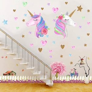 Adesivi <span class=keywords><strong>murali</strong></span> per unicorno per camera delle ragazze, adesivi <span class=keywords><strong>murali</strong></span> per unicorno Queen Size decorati camera da letto per bambini per ragazze per feste di compleanno - Product Image 2