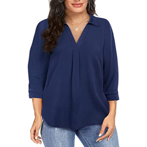 2024 nuovo Pullover di Chiffon da <span class=keywords><strong>donna</strong></span> europeo e americano <span class=keywords><strong>grande</strong></span> Top a maniche 3/4 <span class=keywords><strong>con</strong></span> scollo a V ampio - Product Image 4