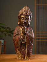 Statue de Bouddha antique sculptée à la main en résine et bois vieilli - Décoration de méditation pour la maison et le jardin - Art environnemental