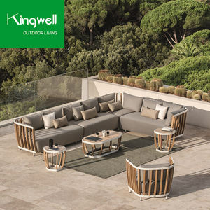 Conjunto de Sofás en Forma de L de Madera Maciza de Teca para Patio, Jardín o Parque, <span class=keywords><strong>con</strong></span> Marco de Aluminio, Impermeable, Diseño Moderno para 6 Personas - Product Image 1