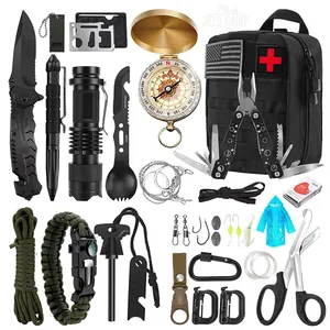 Popular Wilderness Fishing Adventure Gifts for Him Men Dad Christmas 32 in 1 Essential emergency Survival Gear Tools Trauma Kit