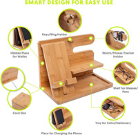 Vente en gros de présentoir de portefeuille en bambou porte-clés de voiture station d'accueil de téléphone en bois pour hommes organisateur de bureau support de rangement