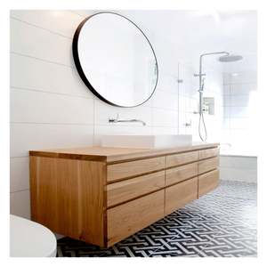 High Quality Dark <b>Wood</b> Grain Bathroom Cabinet Wall Mounted <b>Wood</b> Grain Bathroom <b>Vanity</b> with <b>Wood</b> Veneer Door Panel - Product Image 6