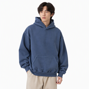 Sudadera con capucha gruesa de algodón peinado 100% French Terry, estilo pullover, oversize con hombros caídos y bolsillo canguro para hombre - Product Image 3