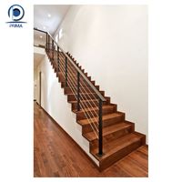 Escalier droit en bois de teck rétro chic avec garde-corps renforcé en aluminium/verre, escalier intérieur sûr pour la maison