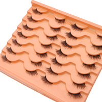 Faux cils 3D en vison synthétique, 14 paires, style œil de chat du Moyen-Orient, bande transparente, emballage personnalisé, plateau orange, marque privée