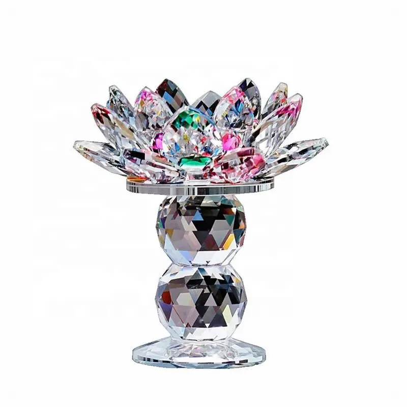 Wholesale Colorful Amazon 5 Inch Crystal Lotus Flower Tealight Candle Holder Centerpieces
