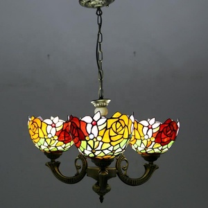 Lámpara Colgante LongHuiJing de 3 Luces, Estilo Tiffany, Vidrio Emplomado, Lámpara Colgante Retro Creativa, Lámpara de Techo para Restaurante - Product Image 1
