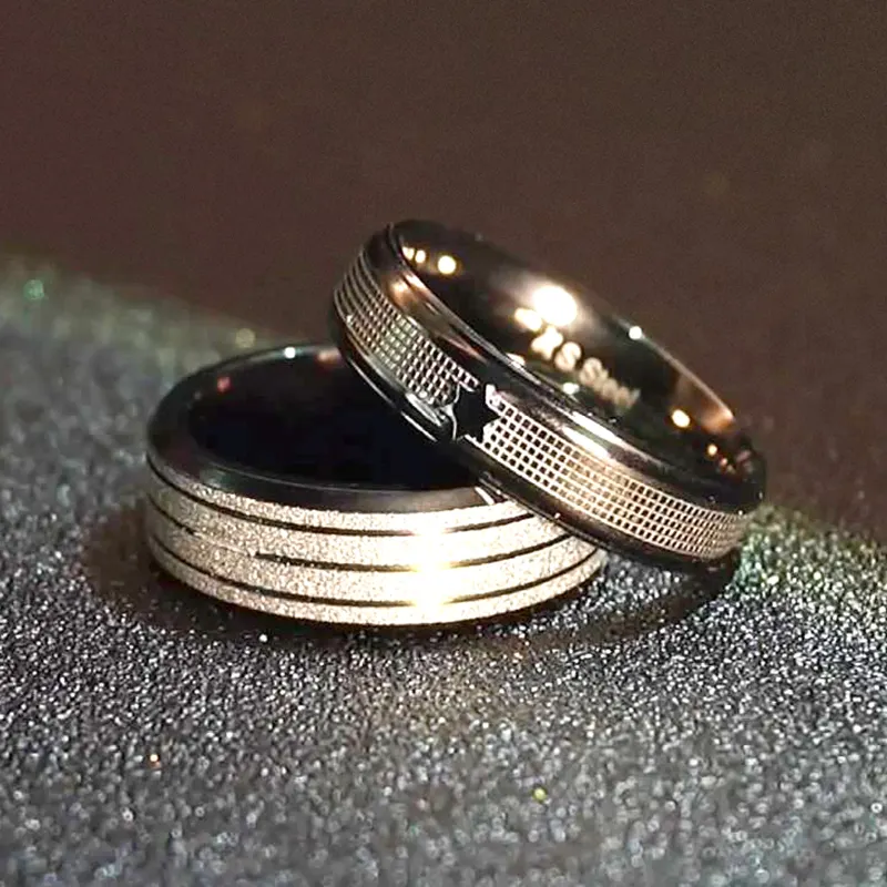 Black Ring Men Black Stainless Steel 4 Silver Stripe Design Ring Jewelry For Men