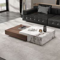 Mesa de Centro Italiana de Piedra, Diseño Cuadrado Minimalista para Sala de Estar, Mueble de Alta Gama, Estilo Moderno y Lujoso con Marco de Madera y Losa de Piedra