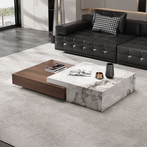 Tavolino da Caffè in Pietra Italiana, Design Minimalista <span class=keywords><strong>Quadrato</strong></span> per Soggiorno, Lusso Moderno di Alta Gamma con Struttura in <span class=keywords><strong>Legno</strong></span> e Lastra di Pietra - Product Image 3