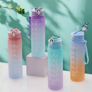 Outdoor Frosted Progressive Color Plastic Sports Kettle Motivational Water Bottle with Time Marker Gradient BPA Free Fitness - Product Image 3