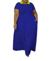 Robes d'été décontractées élégantes pour femmes, amples, à taille basse, à manches courtes, grande taille, couleur unie