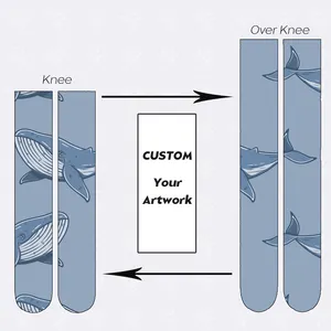グレーシャーク180昇華デジタルプリントストッキングオーバーニーハイスチューデントデザイナーカスタマイズされたロゴカジュアルOemソックス
