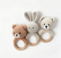 Boneka Kelinci Amigurumi Rajutan Tangan yang Menggemaskan, Terbuat dari Katun & Kayu Beech, Mainan Lunak Berbunyi untuk Kerajinan Anak & Hadiah