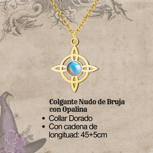 Amuleto protettivo opalino fortunato-ciondolo con nodo della strega in acciaio placcato oro come collana di strumenti di tornitura - Product Image 3