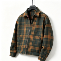 Veste de travail vintage en toile à carreaux pour homme, col rabattable, fermeture éclair intégrale, doublée, écologique, coupe-vent, vêtement d'extérieur décontracté, logo personnalisé OEM